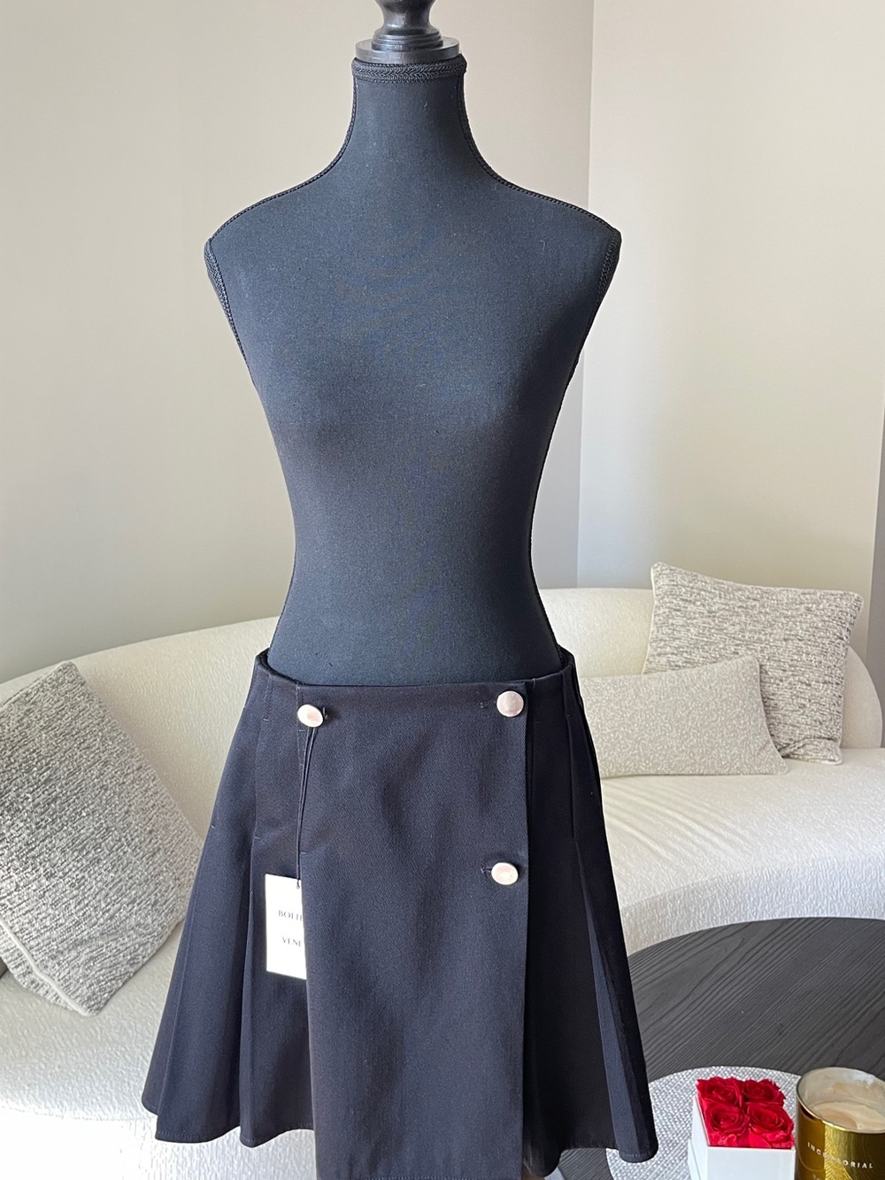 Bottega Veneta Black Wool Gabardine Wrap Pleated Skirt IT 42 US 6 $1350